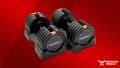 A photo of the NordicTrack Select-a-Weight Dumbbells on a red background